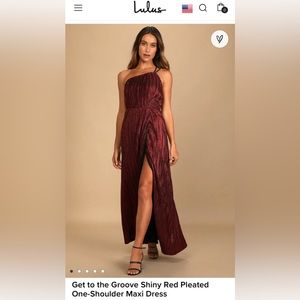 NWT Lulu’s Shiny Red Pleated One-Shoulder Maxi Dress size L